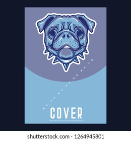 Card template with portrait of a cheerful dog. Vector illustration