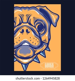 Card template with portrait of a cheerful dog. Vector illustration