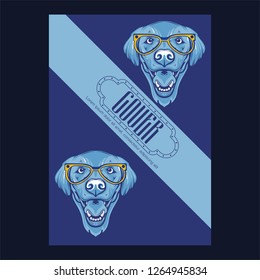 Card template with portrait of a cheerful dog. Vector illustration