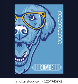 Card template with portrait of a cheerful dog. Vector illustration