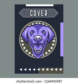 Card template with portrait of a cheerful dog. Vector illustration