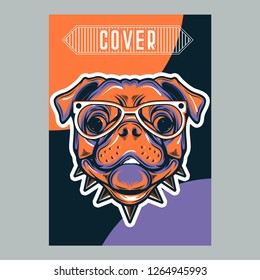 Card template with portrait of a cheerful dog. Vector illustration
