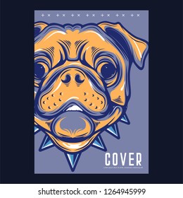Card template with portrait of a cheerful dog. Vector illustration