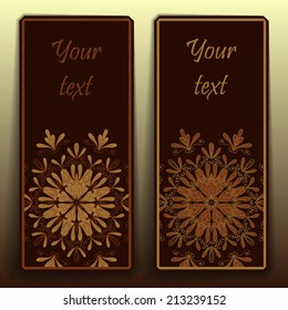 Card template for print design. Corporate identity element with round mandala frame. Vector text page decorations