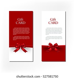 Card template with red bow ribbon. Vector illustration
