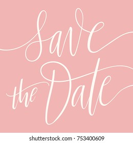 Card template with Save The Date calligraphy on elegance dark-pink background. Simple wedding invitation. Modern festive design.