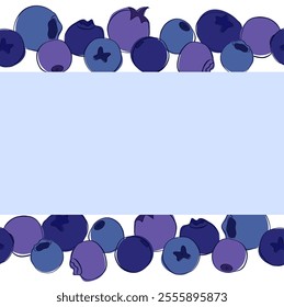 Card template seamless border frame with graphic line blueberries , frame border background, hand painted on a white transparent background. vector illustration
