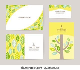 card template set with leaves illustration, for greeting card, eco banners