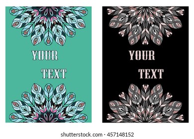 Card template set with ornamental mandala