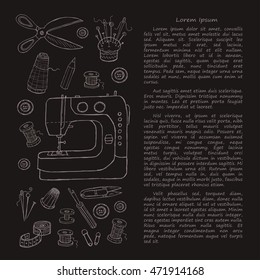 Card template with sewing tools. Vector collection