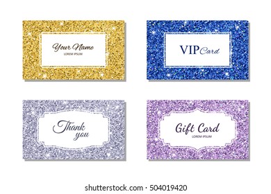 Card template with shiny glitter texture. Calling card, gift card, VIP card. Vector illustration