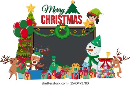 Card template with snowman and christmas presents illustration