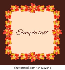 card template with square place for text framed with flowers