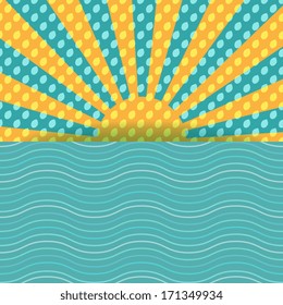 Card template with sun and sea