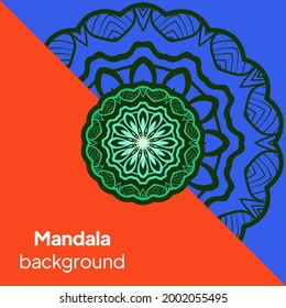 card template with vector illustration of mandala and hand lettering for the Ashtanga yoga studio. Stylish visit card, banner, poster, label, invitation, or gift card.