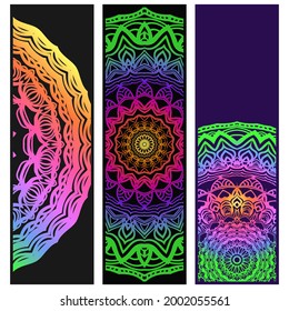 card template with vector illustration of mandala and hand lettering for the Ashtanga yoga studio. Stylish visit card, banner, poster, label, invitation, or gift card.