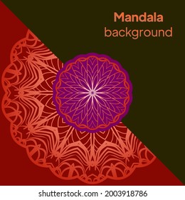 card template with vector illustration of mandala and hand lettering for the Ashtanga yoga studio. Stylish visit card, banner, poster, label, invitation, or gift card.