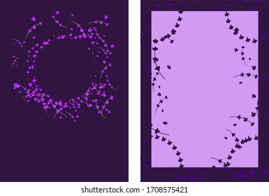 card template. Vector. Purple background, lavender floral pattern