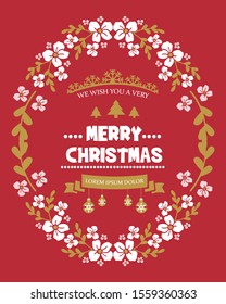 Card template of very merry christmas, with decorative of vintage white flower frame. Vector