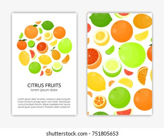 Card templates with cartoon colorful citrus fruits. Used clipping mask.