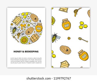 Card templates with colored honey doodles. Used clipping mask.