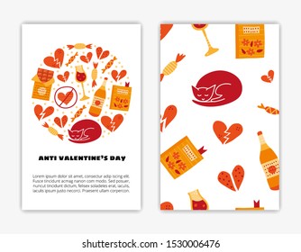 Card templates with colorful Anti Valentine's day doodles. Used clipping mask.