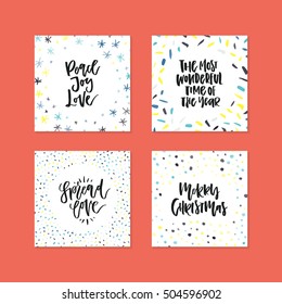 Card templates with decorations and hand lettering quotes for Christmas or New Year.