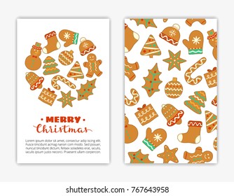 Card templates with doodle colored Christmas ginger cookies. Used clipping mask.