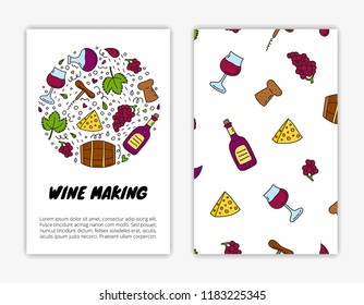 Card templates with doodle colored wine icons. Used clipping mask.