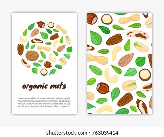 Card templates with doodle colorful nuts. Used clipping mask.