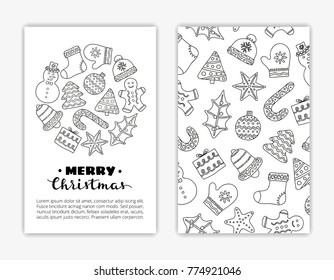 Card templates with doodle outline Christmas cookies. Used clipping mask.