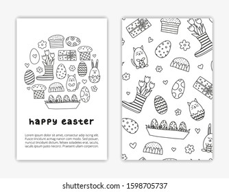 Card templates with doodle outline Easter icons. Used clipping mask.