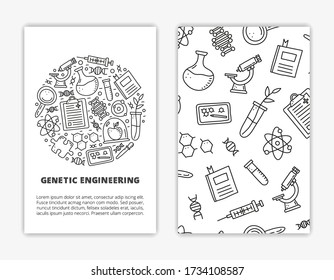 Card templates with doodle outline genetic engineering icons. Used clipping mask.