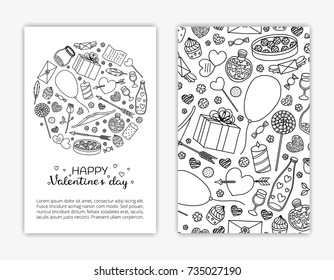 Card templates with doodle outline items for Valentine's day. Used clipping mask.