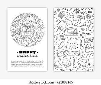 Card templates with doodle outline winter items. Used clipping mask.