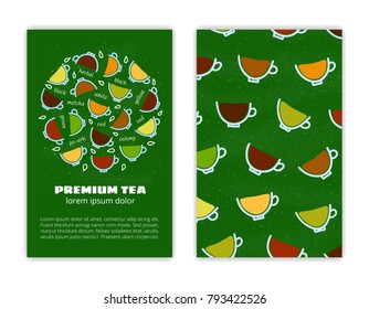 Card templates with doodle tea drinks. Used clipping mask.