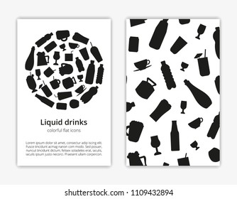 Card templates with flat black liquid drinks. Used clipping mask.