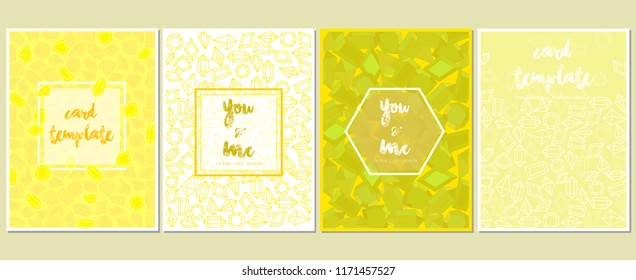 Card templates floral decorative vector art collection diamond pattern illustration yellow color design set