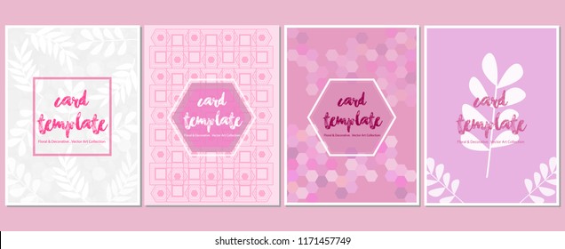Card templates floral decorative vector art collection line pattern illustration pink and white color design set