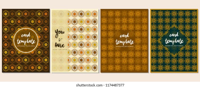 Card templates floral decorative vector art collection brown golden color pattern design illustration set