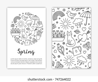 Card templates with hand drawn outline spring items. Used clipping mask.