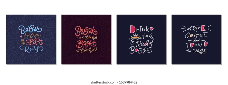 
Card templates on dark background. Set of printable lettering illustration for use as some stuff print, posters, banners, gift bags, greeting and postcards.