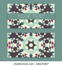 Card templates set with geometric,arabic ornament.Vector modern background