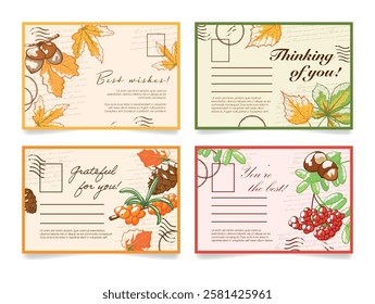 Card templates that feature beautiful fall leaves and heartfelt messages. Perfect for sending warm wishes for the fall season.