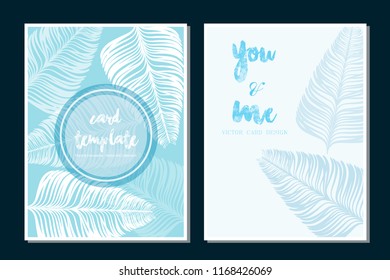 Card templates tropical leaves vector white and blue sky color pattern design illustration collection set