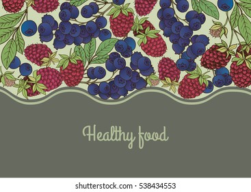 Card template.Vector frame, label with hand drawn berries