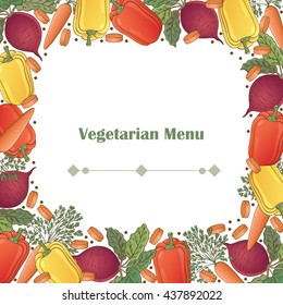 Card template.Vector square frame of juicy, ripe vegetables