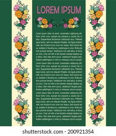 Card for text with a branch of flowers. vector illustration