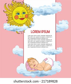 card for text and Child with the sun. vector