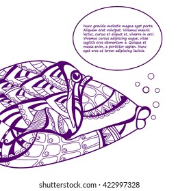 Card for text with a fish on  white background. vector
